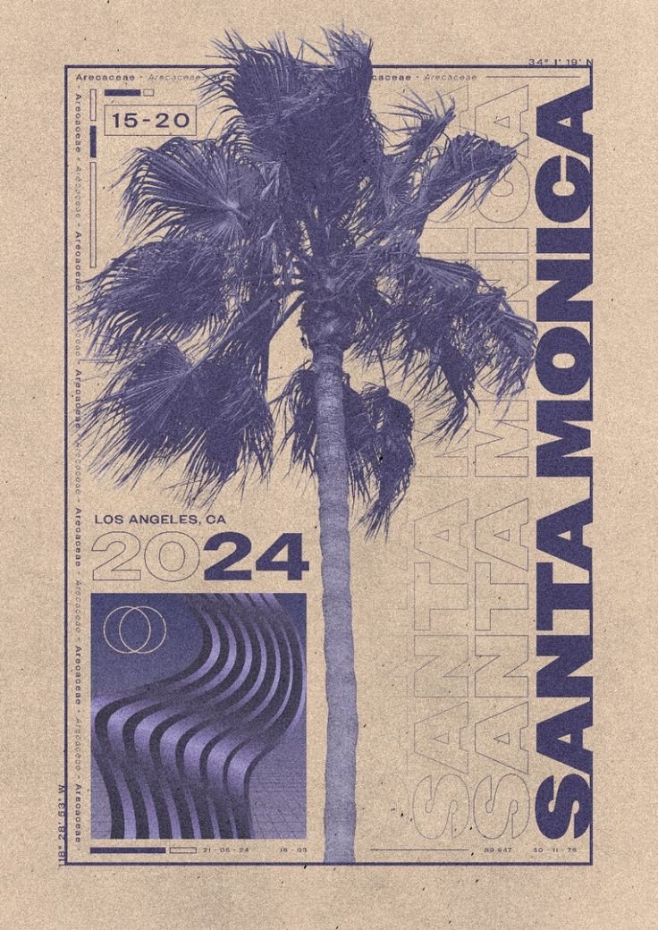 Graphic poster of a palm tree, Santa Monica, Los Angeles