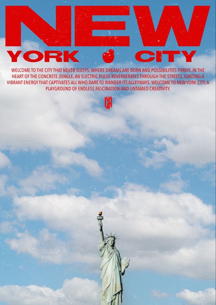 Statue of Liberty against a cloudy sky, New York poster art